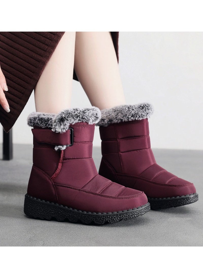 Loquat - Women's Medium High Top Anti Slip Cotton Shoes Wine Red - Image 1