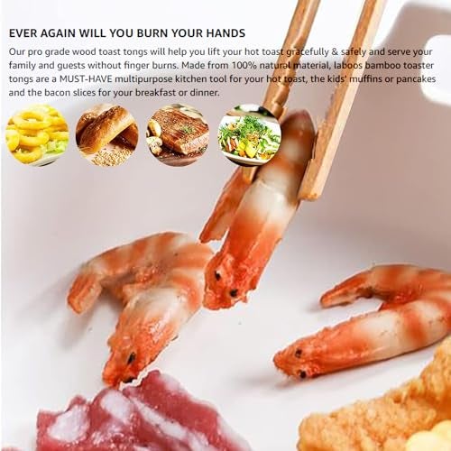 ReNext Bamboo Toast Tongs Wooden Toaster Kitchen Tongs Fruit Clip for Toast Fruits Bread Pickles - Image 4