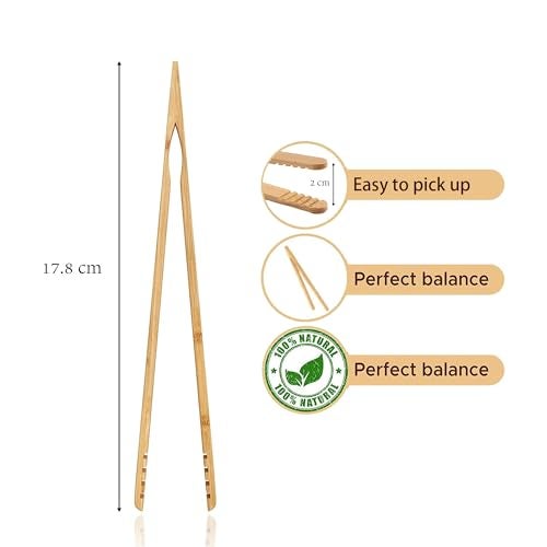 ReNext Bamboo Toast Tongs Wooden Toaster Kitchen Tongs Fruit Clip for Toast Fruits Bread Pickles - Image 2