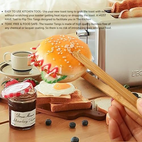 ReNext Bamboo Toast Tongs Wooden Toaster Kitchen Tongs Fruit Clip for Toast Fruits Bread Pickles - Image 5