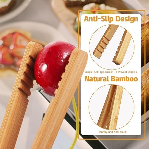 ReNext Bamboo Toast Tongs Wooden Toaster Kitchen Tongs Fruit Clip for Toast Fruits Bread Pickles - Image 3