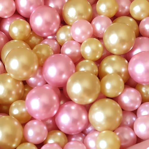 Cymtoo 140 Pieces Floating Pearls for Vase Filler Pearl Beads No Hole Vase Pearls Makeup Beads for Brushes Holder, Home Wedding Decor 10/14mm(Gold, Pink) - Image 1