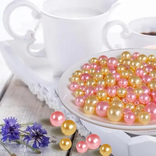 Cymtoo 140 Pieces Floating Pearls for Vase Filler Pearl Beads No Hole Vase Pearls Makeup Beads for Brushes Holder, Home Wedding Decor 10/14mm(Gold, Pink) - Image 4