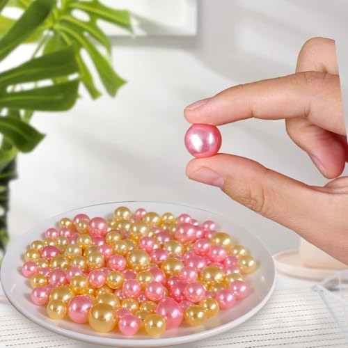 Cymtoo 140 Pieces Floating Pearls for Vase Filler Pearl Beads No Hole Vase Pearls Makeup Beads for Brushes Holder, Home Wedding Decor 10/14mm(Gold, Pink) - Image 5
