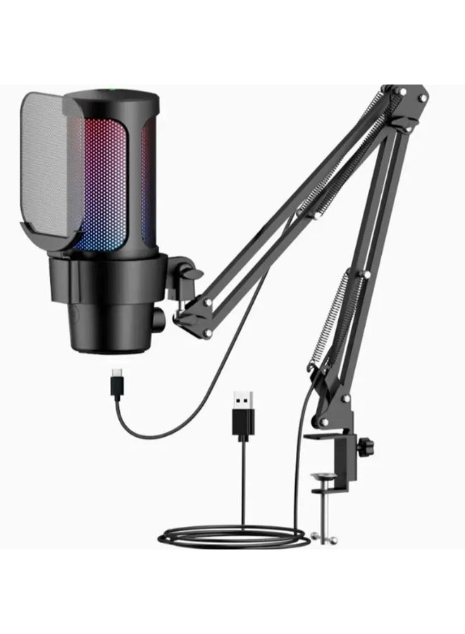 حزمة ميكروفون الألعاب الاحترافي ZFSZ M8 USB - ميكروفون مكثف RGB مزود بحامل ذراع قابل للتعديل، وحامل مقاوم للاهتزاز، وفلتر صوت، وميزة التوصيل والتشغيل للكمبيوتر الشخصي/PS5/Mac، وجودة استوديو للبث المباشر والبودكاست - Image 1