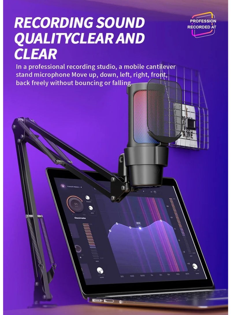 حزمة ميكروفون الألعاب الاحترافي ZFSZ M8 USB - ميكروفون مكثف RGB مزود بحامل ذراع قابل للتعديل، وحامل مقاوم للاهتزاز، وفلتر صوت، وميزة التوصيل والتشغيل للكمبيوتر الشخصي/PS5/Mac، وجودة استوديو للبث المباشر والبودكاست - Image 3