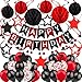 ZERODECO Black Red Birthday Decorations Happy Birthday Banner with Honeycomb Ball Hanging Swirl Streamer Garland Balloon Happy Birthday Party Decorations for Women Men Boys Girls - Image 2