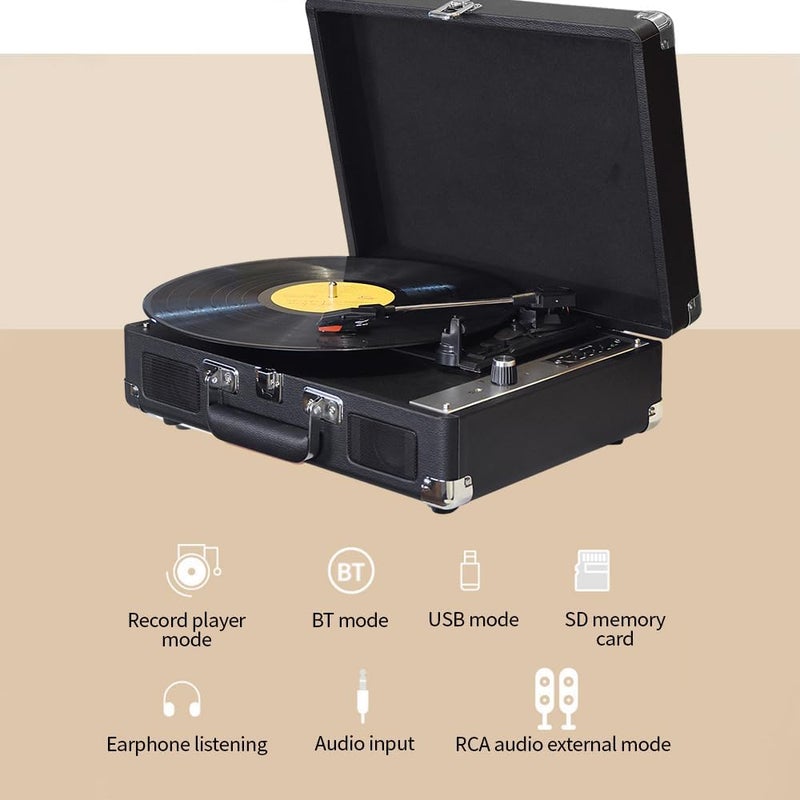 Eacam Record Player - BT Vintage 3-Speed Portable Suitcase Turntables with Built-in Speakers, Belt-Driven LP Player Support USB Recording AUX-in Line Out - Image 4