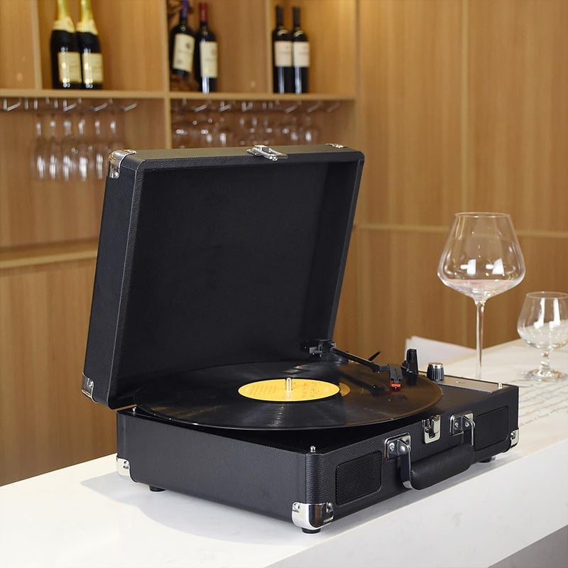 Eacam Record Player - BT Vintage 3-Speed Portable Suitcase Turntables with Built-in Speakers, Belt-Driven LP Player Support USB Recording AUX-in Line Out - Image 2