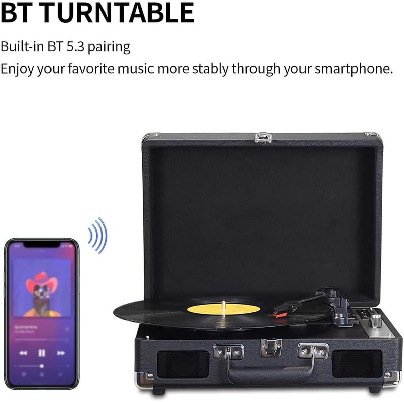 Eacam Record Player - BT Vintage 3-Speed Portable Suitcase Turntables with Built-in Speakers, Belt-Driven LP Player Support USB Recording AUX-in Line Out - Image 3