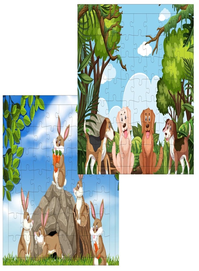 Fiddlys 54 Pcs Wood Jigsaw Puzzles for Kids & Children Age 6+ Double Layered Wooden Puzzles with Bright Front & Back Print Puzzle for Kids-Educational Toy (Dogs + Bunny) - Image 1