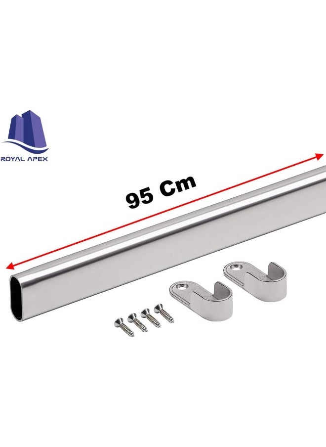 Royal Apex 95 Cm Wardrobe bar | Clothes Rod - Closet and Cupboard Organizer | Chromed Steel with Fittings - Easy Installation | Rail Coat Rack Wall or Clothes Rail - Pack of 3  - Image 3