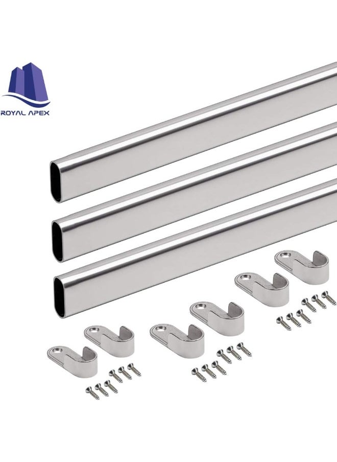 Royal Apex 95 Cm Wardrobe bar | Clothes Rod - Closet and Cupboard Organizer | Chromed Steel with Fittings - Easy Installation | Rail Coat Rack Wall or Clothes Rail - Pack of 3  - Image 2