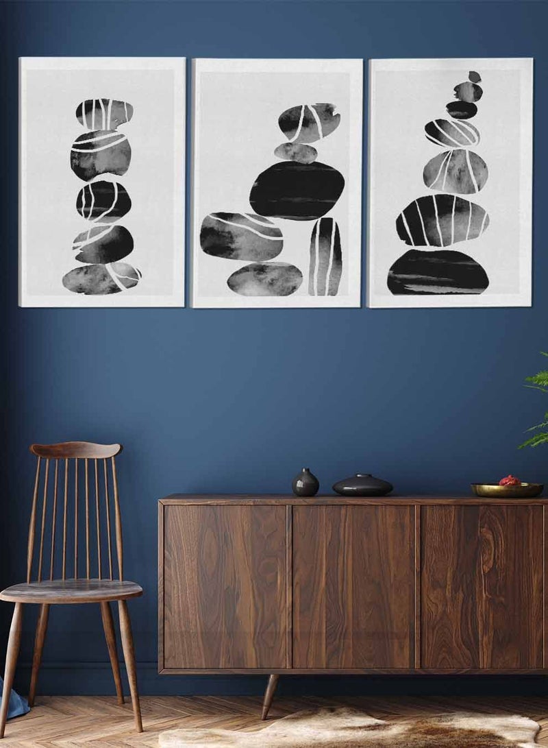 لوحة طقم من ٣ لوحات كانفاس على إطار خشبي تصميم رسم تجريدي أشكال منوعة للمنزل غرفة المعيشة المكتب الديكور - Image 2