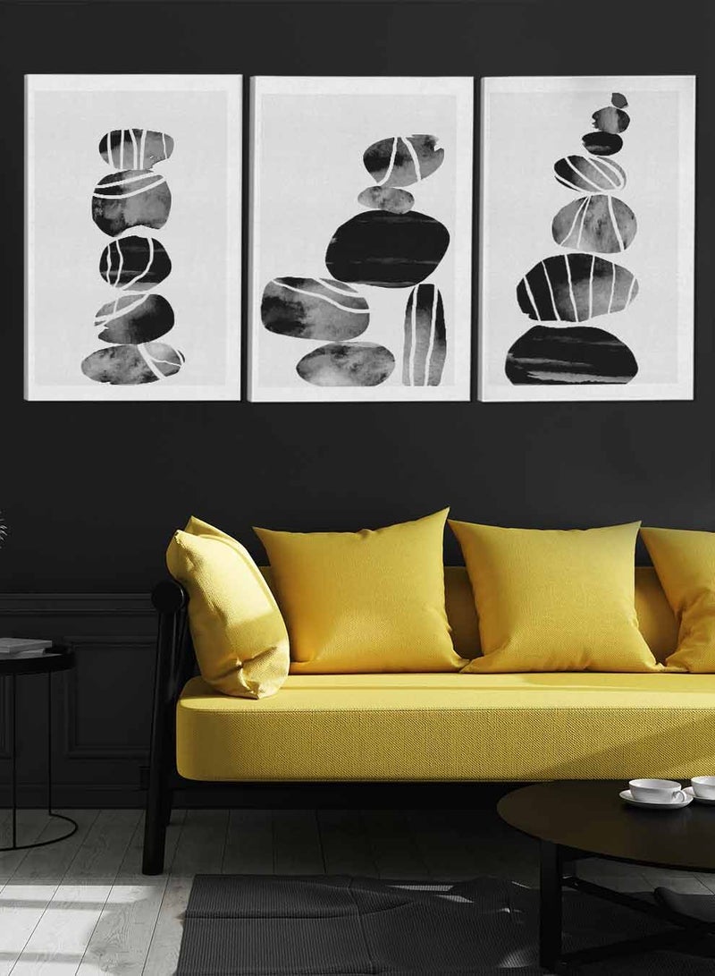 لوحة طقم من ٣ لوحات كانفاس على إطار خشبي تصميم رسم تجريدي أشكال منوعة للمنزل غرفة المعيشة المكتب الديكور - Image 3