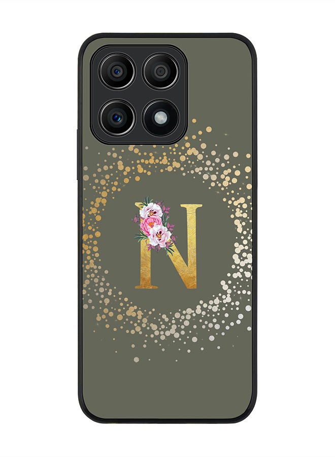 Stylizedd Rugged Black edge case for Honor X8A 4G Slim fit Soft Case Flexible Rubber Edges Anti Drop TPU Gel Thin Cover - Custom Monogram Initial Letter Floral Pattern Alphabet - N (Olive Green) - Image 1