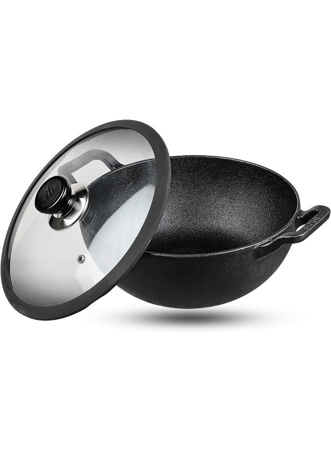 Vinod Legacy Pre-Seasoned Cast Iron Kadai, 26 cm, Capacity 4.3 L, Induction Friendly, Black - Image 1