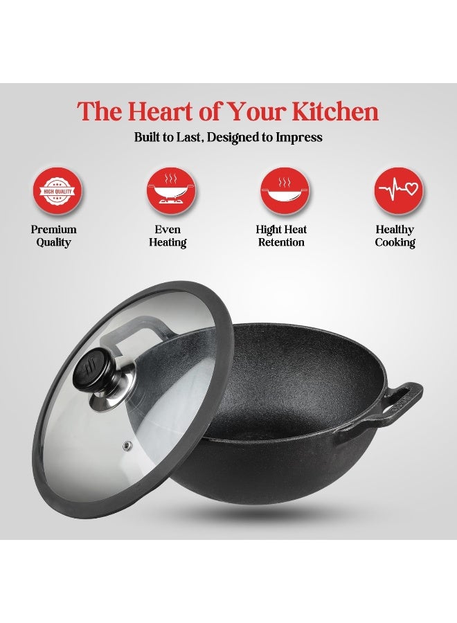 Vinod Legacy Pre-Seasoned Cast Iron Kadai, 26 cm, Capacity 4.3 L, Induction Friendly, Black - Image 5