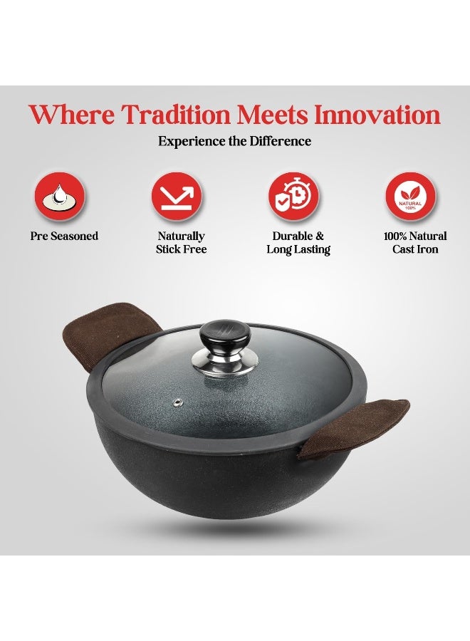 Vinod Legacy Pre-Seasoned Cast Iron Kadai, 26 cm, Capacity 4.3 L, Induction Friendly, Black - Image 4