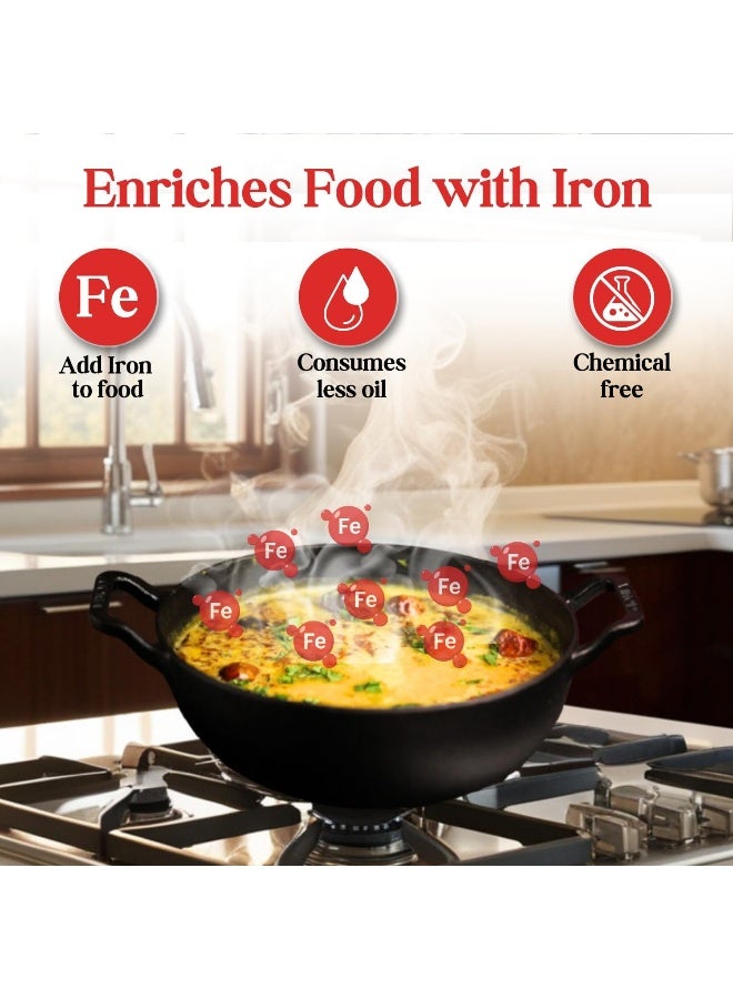 Vinod Legacy Pre-Seasoned Cast Iron Kadai, 26 cm, Capacity 4.3 L, Induction Friendly, Black - Image 3
