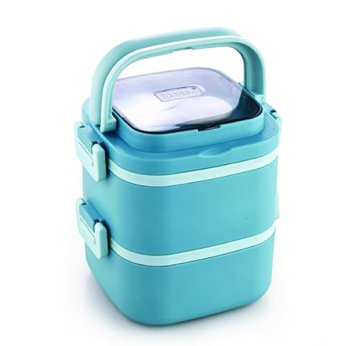 Ganesh 2 Compartment Cubex Insulated Food Container with Attractive Spoon - Airtight Leak-Proof Lunch Box for Office, School, Picnic 760ml- Green - Image 1