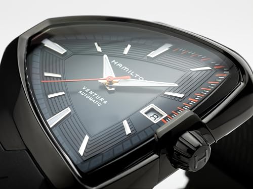 Hamilton Watch Ventura Elvis80 Swiss Automatic Watch 42.5mm x 44.6mm Case, Black Dial, Black Rubber Strap (Model: H24585331) - Image 2