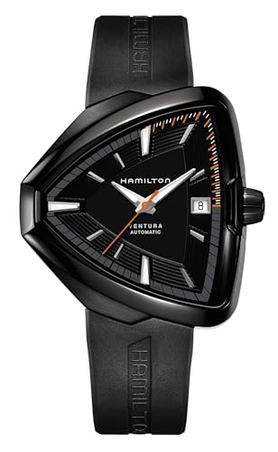 Hamilton Watch Ventura Elvis80 Swiss Automatic Watch 42.5mm x 44.6mm Case, Black Dial, Black Rubber Strap (Model: H24585331) - Image 1