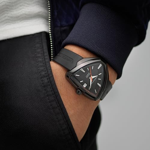 Hamilton Watch Ventura Elvis80 Swiss Automatic Watch 42.5mm x 44.6mm Case, Black Dial, Black Rubber Strap (Model: H24585331) - Image 5
