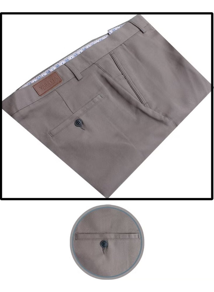 Varetta Men's Earth Brown Dobby Classic Cut Pocket Linen Trousers - Image 1