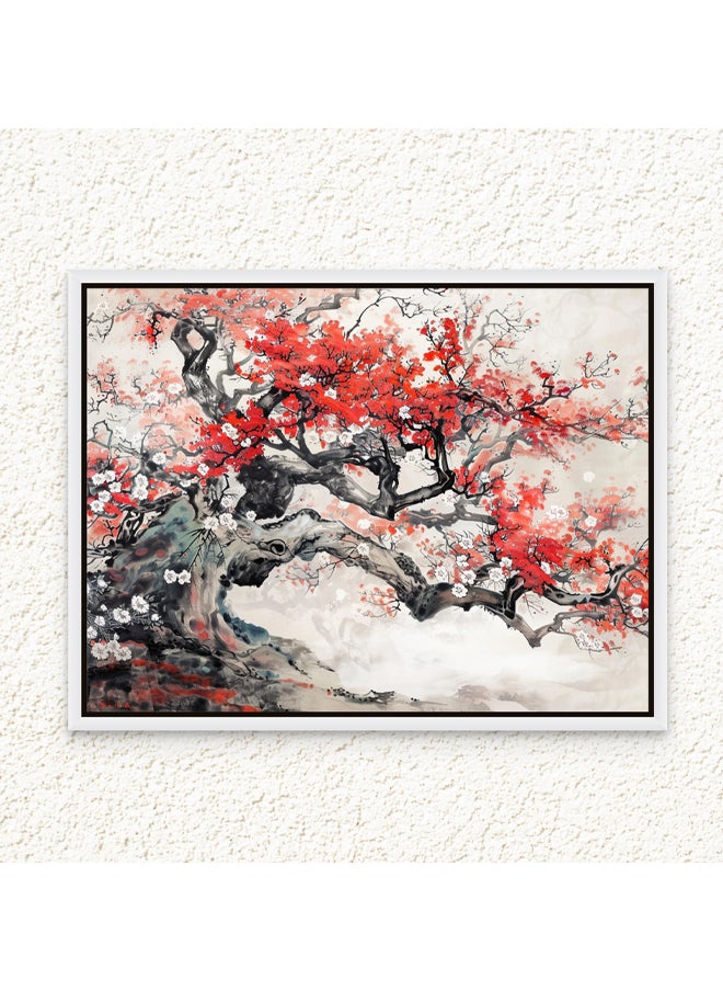 Art Decor - Art Decor Framed Canvas Wall Art of Japanese Cherry Blossom Tree Landscape Japanese Mountain Scenery Art Print Wall Decor for Home Office Living Room Bedroom Gifting - Image 1