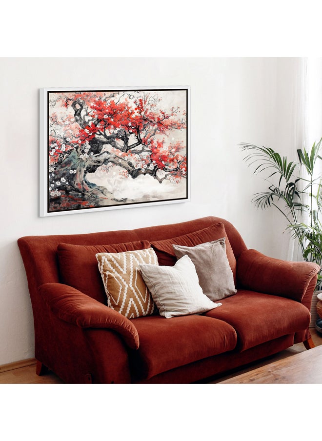 Art Decor - Art Decor Framed Canvas Wall Art of Japanese Cherry Blossom Tree Landscape Japanese Mountain Scenery Art Print Wall Decor for Home Office Living Room Bedroom Gifting - Image 1