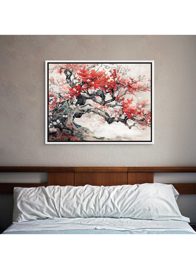 Art Decor - Art Decor Framed Canvas Wall Art of Japanese Cherry Blossom Tree Landscape Japanese Mountain Scenery Art Print Wall Decor for Home Office Living Room Bedroom Gifting - Image 1