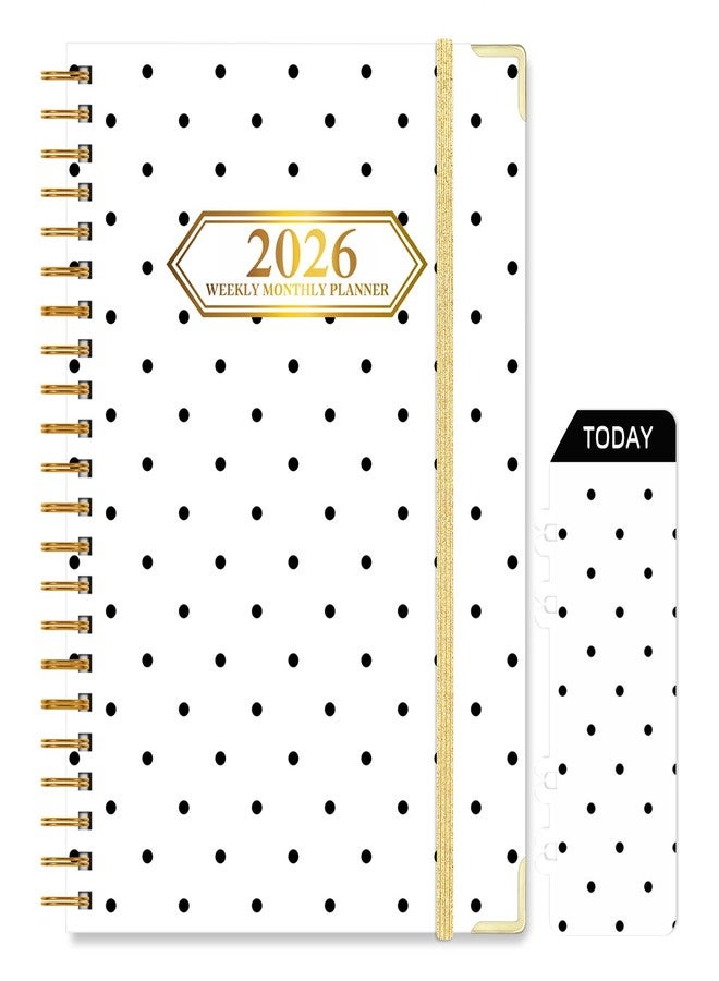 Knagsfa 2026 Monthly Planner, Jan.2026 - Dec.2026 Weekly Monthly Planner 6.25"x8.5" with Page Tabs, Calendar Hardcover with Inner Pocket, Elastic Band, Twin-Wire Binding, Bookmark, Black Daisy - Image 1