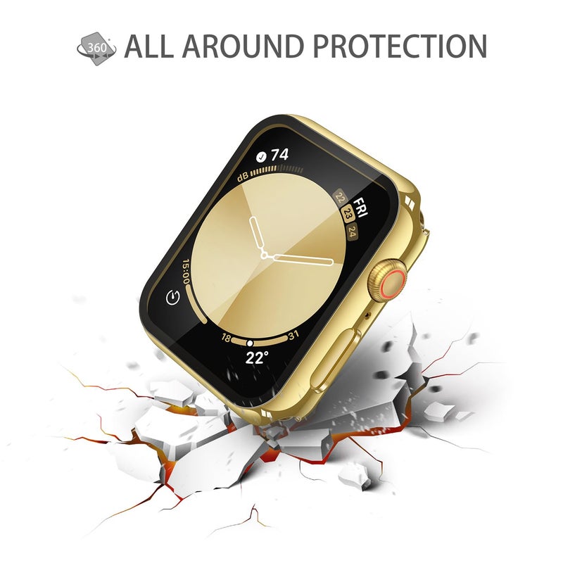 Misxi 2 Pack Tempered Glass Case Compatible for Apple Watch SE 3 (2025) SE 2 SE Series 6 Series 5 Series 4 40mm, Hard PC Screen Protector Overall Protection Cover for iWatch, 1 Gold + 1 Transparent - Image 5
