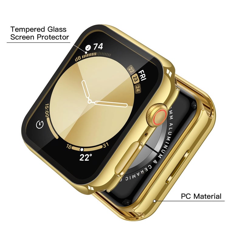 Misxi 2 Pack Tempered Glass Case Compatible for Apple Watch SE 3 (2025) SE 2 SE Series 6 Series 5 Series 4 40mm, Hard PC Screen Protector Overall Protection Cover for iWatch, 1 Gold + 1 Transparent - Image 4