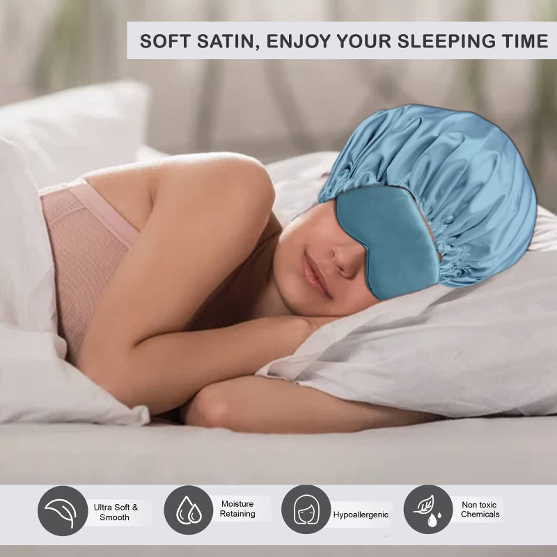 Avirons Satin Silk Hair Bonnet Cap with Scrunchies and Sleeping Eye Mask | Pure Satin Hair Bonnet Cap with Double Layer for Women/Girl | Sleeping Eye Mask Blind Fold for Deeply Sleep - Image 2