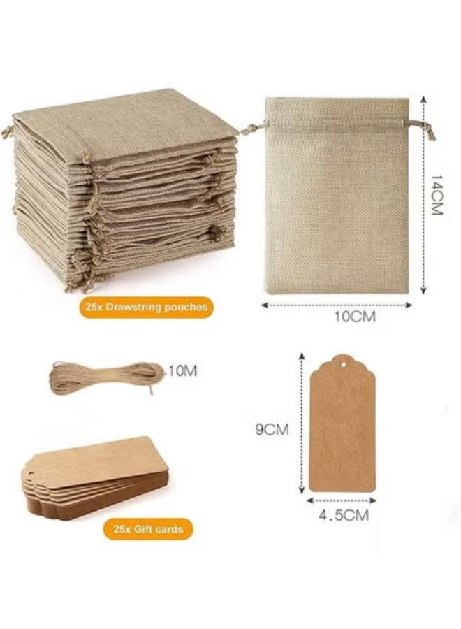 25Pcs Premium Burlap Gift Bags with Drawstring，Breathable Durable Double Layer Thickening Linen Storage Pouches, 4x6 Inch Burlap Bags with Gift Tags and String - Wedding Hessian Linen Sacks Bags Gift Bags for Birthday Wedding Favors Party Jewelry Pouches DIY Craft - Image 3