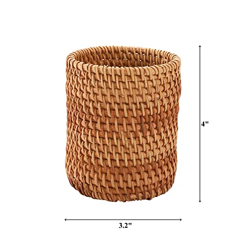 Okllen 2 Pack Rattan Pencil Holder, Handmade Wicker Pen Cup Makeup Brushes Holder, Woven Vine Desk Organizer Pen Container Box for Office & Home Desktop, Kitchen Utensil Cutlery, Cylinder - Image 2