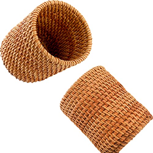 Okllen 2 Pack Rattan Pencil Holder, Handmade Wicker Pen Cup Makeup Brushes Holder, Woven Vine Desk Organizer Pen Container Box for Office & Home Desktop, Kitchen Utensil Cutlery, Cylinder - Image 3