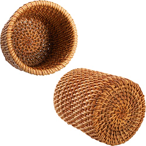 Okllen 2 Pack Rattan Pencil Holder, Handmade Wicker Pen Cup Makeup Brushes Holder, Woven Vine Desk Organizer Pen Container Box for Office & Home Desktop, Kitchen Utensil Cutlery, Cylinder - Image 4
