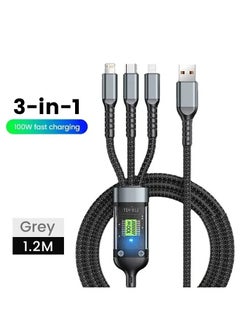 ترينفي كابل شحن سريع عالمي 3 في 1 بقوة 100 واط مع نوع C، ومنفذ USB صغير، ومنفذ IP للهواتف المحمولة والمزيد - سلك شحن متعدد ومضيء وشفاف  - Image 1
