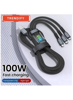 ترينفي كابل شحن سريع عالمي 3 في 1 بقوة 100 واط مع نوع C، ومنفذ USB صغير، ومنفذ IP للهواتف المحمولة والمزيد - سلك شحن متعدد ومضيء وشفاف  - Image 2