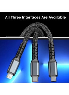 ترينفي كابل شحن سريع عالمي 3 في 1 بقوة 100 واط مع نوع C، ومنفذ USB صغير، ومنفذ IP للهواتف المحمولة والمزيد - سلك شحن متعدد ومضيء وشفاف  - Image 3
