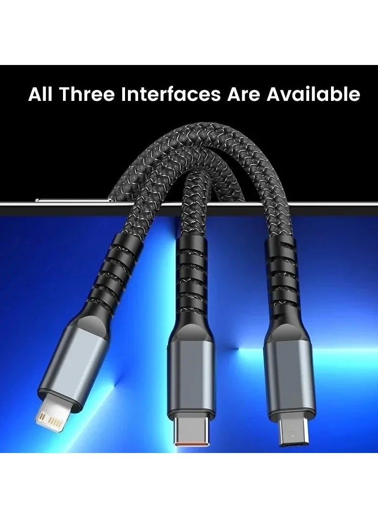 Trendify 100W Universal 3-in-1 Fast Charging Cable with Type-C, Micro USB, and IP Port for Cell Phones and More - Transparent Luminous Design With Multi-Charging Cord  - Image 3