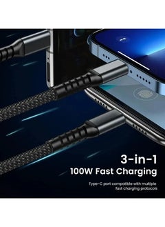 ترينفي كابل شحن سريع عالمي 3 في 1 بقوة 100 واط مع نوع C، ومنفذ USB صغير، ومنفذ IP للهواتف المحمولة والمزيد - سلك شحن متعدد ومضيء وشفاف  - Image 4