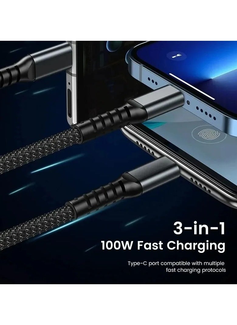 Trendify 100W Universal 3-in-1 Fast Charging Cable with Type-C, Micro USB, and IP Port for Cell Phones and More - Transparent Luminous Design With Multi-Charging Cord  - Image 4