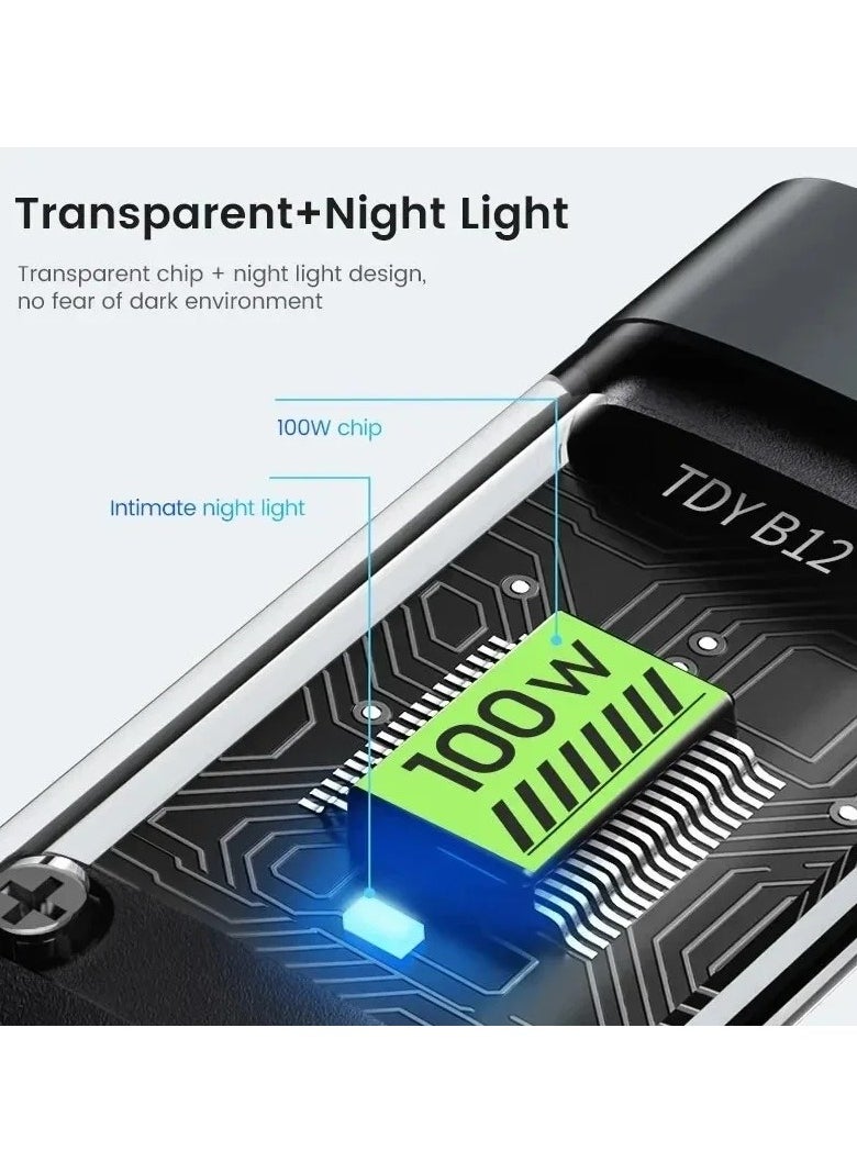 Trendify 100W Universal 3-in-1 Fast Charging Cable with Type-C, Micro USB, and IP Port for Cell Phones and More - Transparent Luminous Design With Multi-Charging Cord  - Image 5