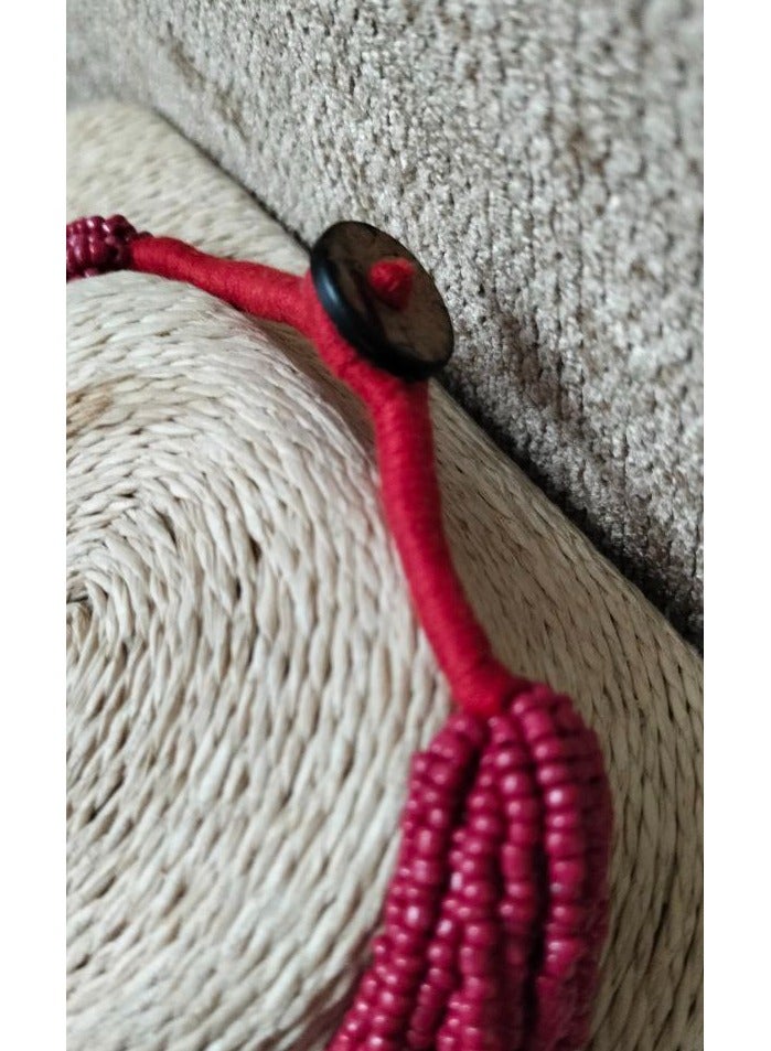 Luxury Multi-Layer Women's Necklace - Dark Red Beads and Gold Floral Motifs - Image 5