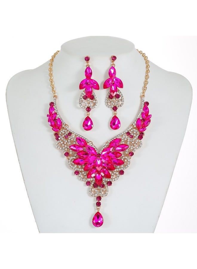 NIBEMINENT Exaggerated Vintage Crystal Gem Necklace Set