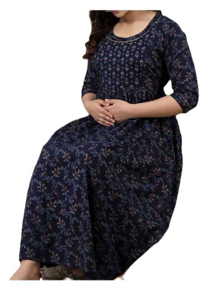 Zebees Cotton Maternity & Feeding Dress, Comfortable Fit, Concealed Zips  - Image 2
